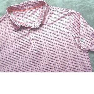 Maelreg Pink Fishbone Print Performance Polo Shirt‎ Men's M Golf Casual